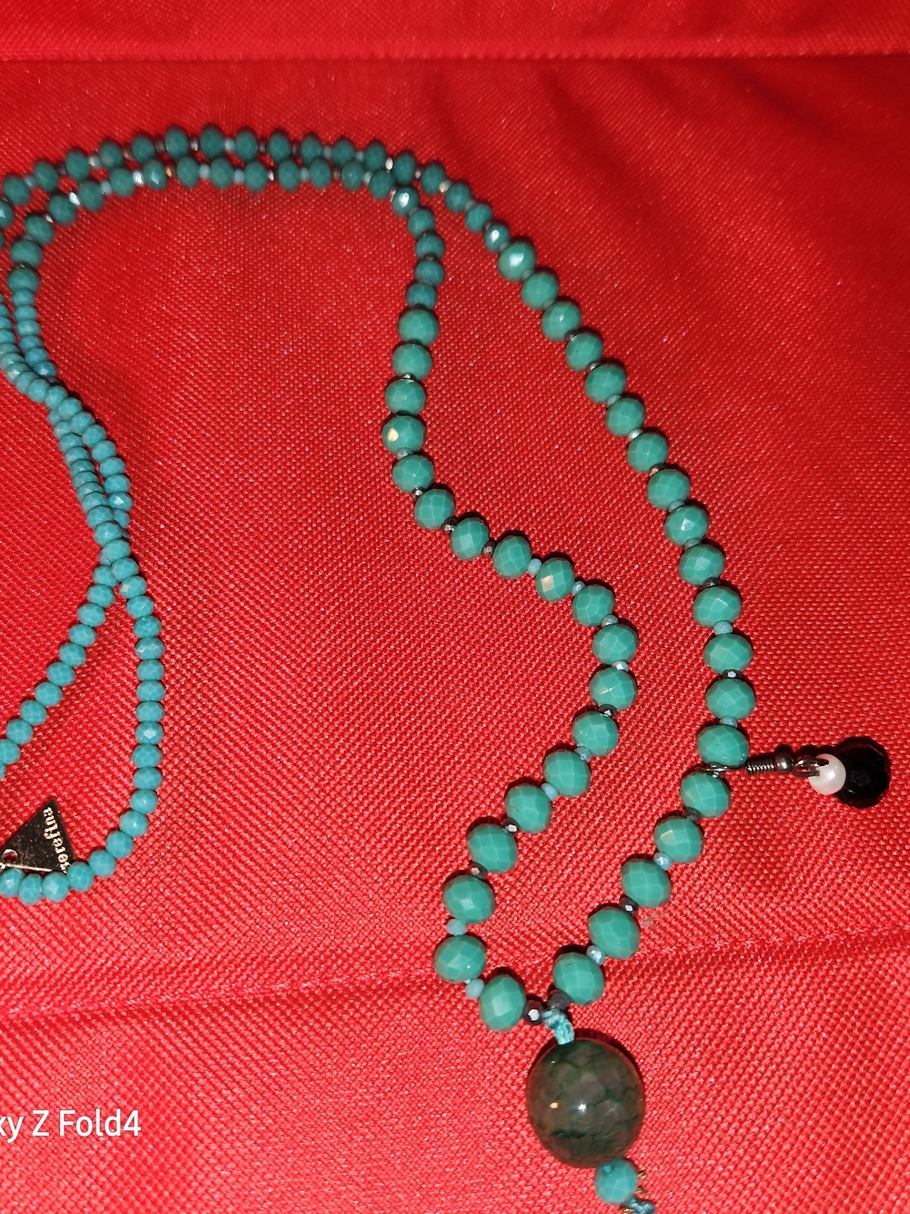 Glass Torqoise Colored Beaded Necklace with Pendant - Women Jewelry